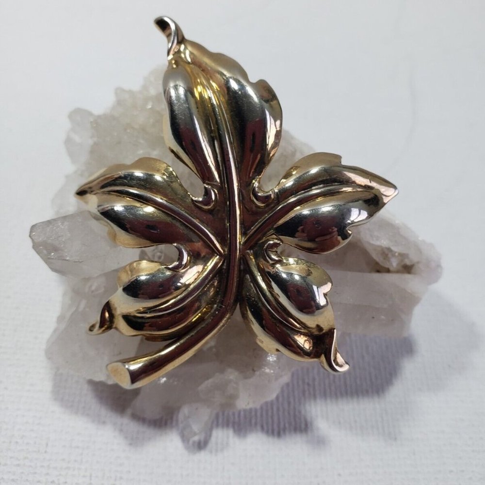 Crown Trifari Brooch Vintage Pin Gold Tone & Silver Tone Leaf 1955